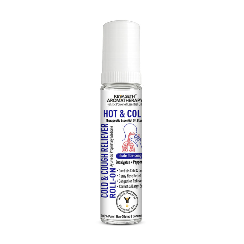 Hot & Cold – Cold & Cough Reliever Roll-On for Runny Nose, Congestion, Sneezing with Eucalyptus & Peppermint Essential Oils - Keya Seth Aromatherapy