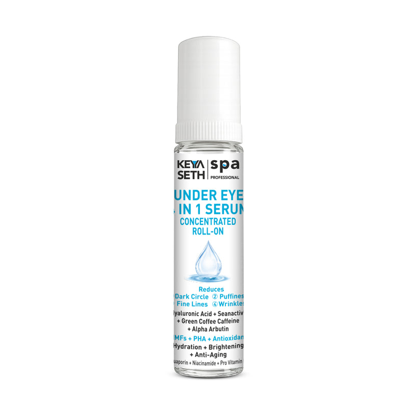 Under Eye 4-in-1 Concentrated Serum Roll-On - Reduces Dark Circles, Fine Lines, Puffiness & Wrinkles with Hyaluronic Acid, Green Coffee Caffeine, Alpha Arbutin & Niacinamide - Keya Seth Aromatherapy