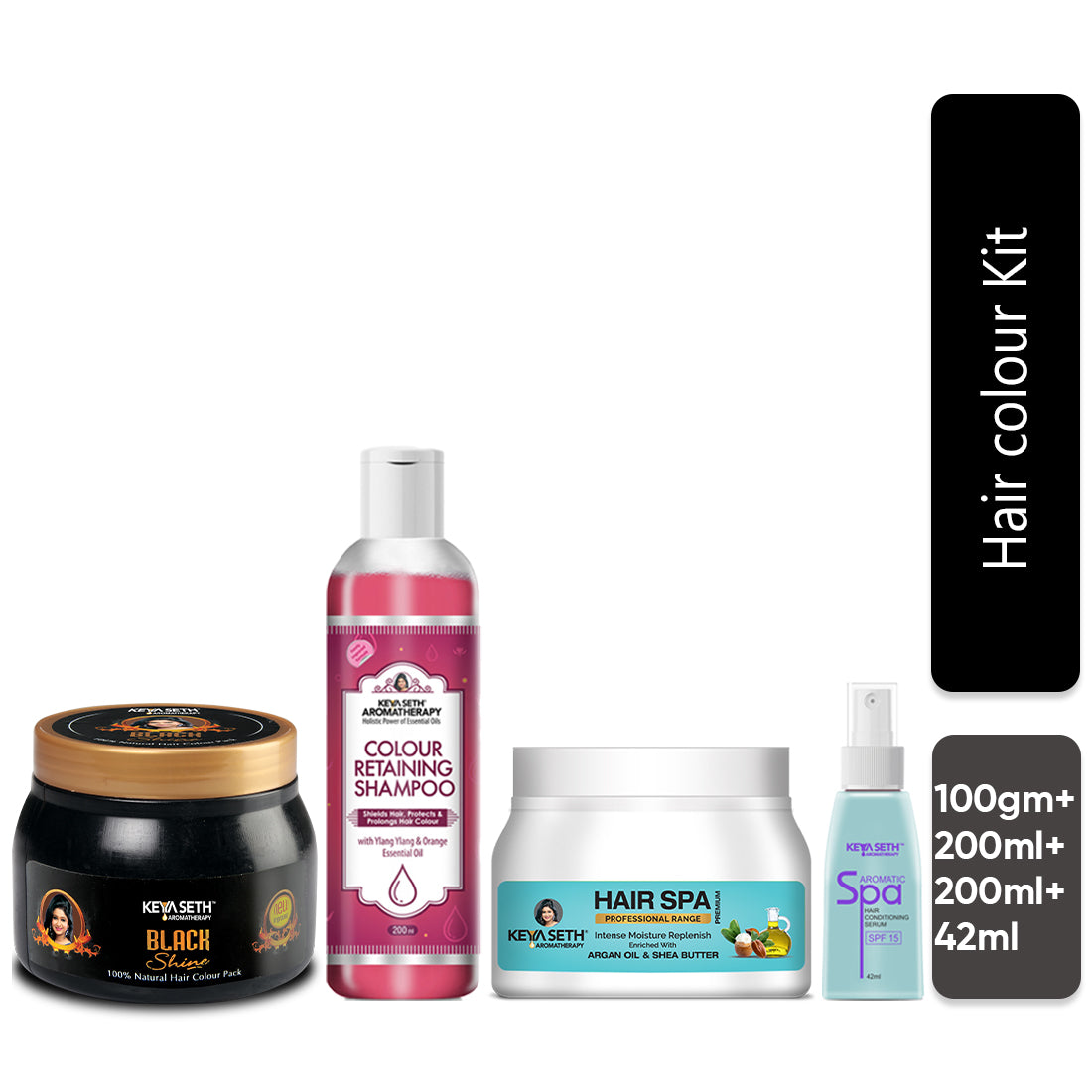 Hair Color Kit: Black Shine Hair Color Pack, Color Retaining Shampoo, Jojoba & Lavender Hair Spa & Aromatic Serum for Long-Lasting, Vibrant & Nourished Hair - Keya Seth Aromatherapy