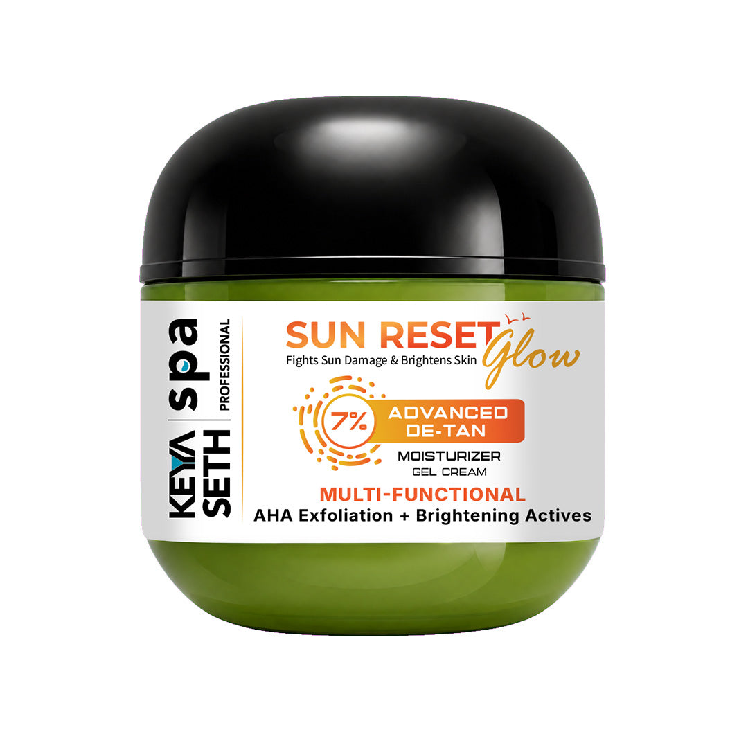 7% Advanced De Tan SUN RESET Glow Moisturizer Gel Cream, 1% Glycolic, 1% Kojic, 5% Niacinamide, Alpha Arbutin Fights Sun Damage & Brightens Skin - Keya Seth Aromatherapy