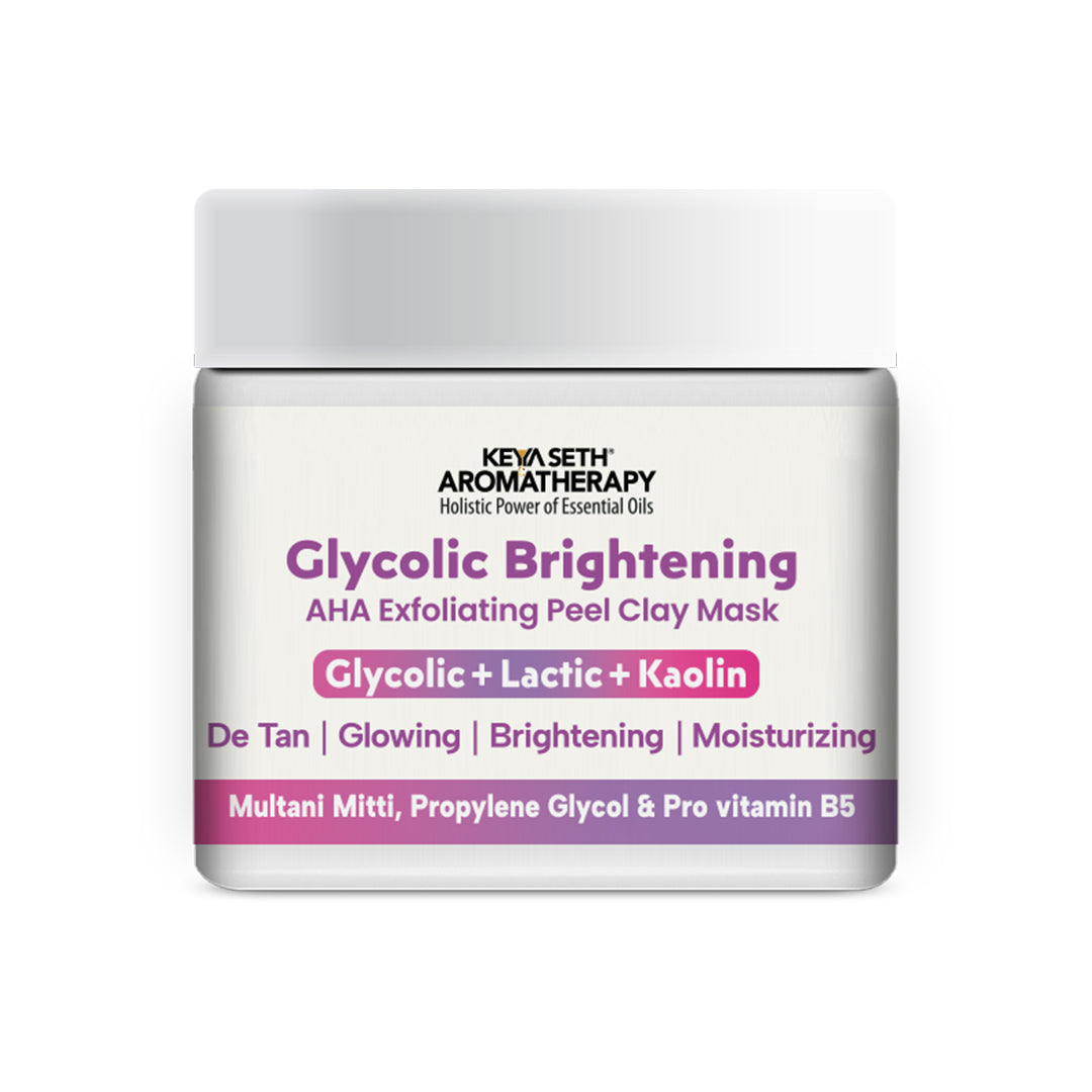 Glycolic Brightening AHA Exfoliating Peel Clay Mask - Glowing, De-Tan, Brightening & Moisturizing - Keya Seth Aromatherapy