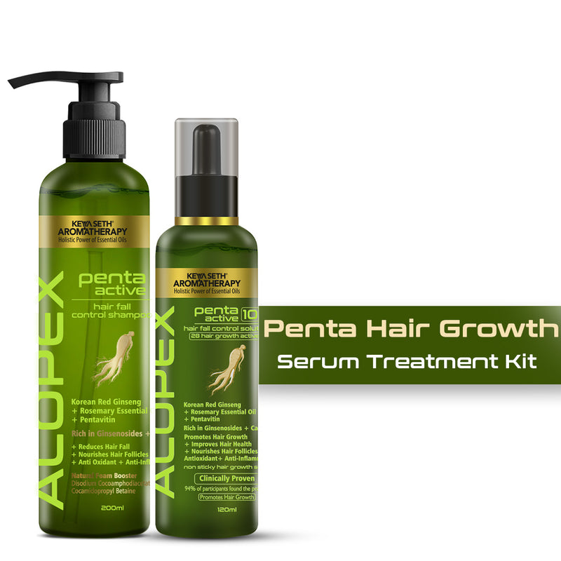 Alopex Penta Hair Growth Serum Treatment Kit – Shampoo & Solution with Korean Red Ginseng, Rosemary & Pentavitin for Hair Fall Control & Scalp Nourishment - Keya Seth Aromatherapy