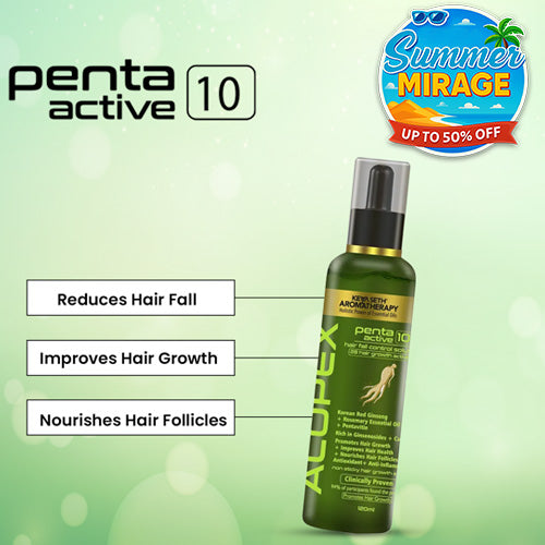 Alopex Penta Active 10, Solution for New Hair Growth & Hair Fall Control, Enriched with Korean Red Ginseng, Biotin & Vitamin E (Clinically Proven) - Keya Seth Aromatherapy