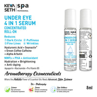 Under Eye 4-in-1 Concentrated Serum Roll-On - Reduces Dark Circles, Fine Lines, Puffiness & Wrinkles with Hyaluronic Acid, Green Coffee Caffeine, Alpha Arbutin & Niacinamide - Keya Seth Aromatherapy