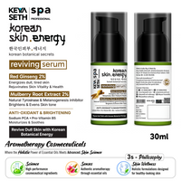 Korean Skin Energy Reviving Serum - 2% Korean Red Ginseng & 2% Mulberry Root Extract, Energizes Dull Skin, Brightens Uneven Tone & Restores Skin Vitality - Keya Seth Aromatherapy