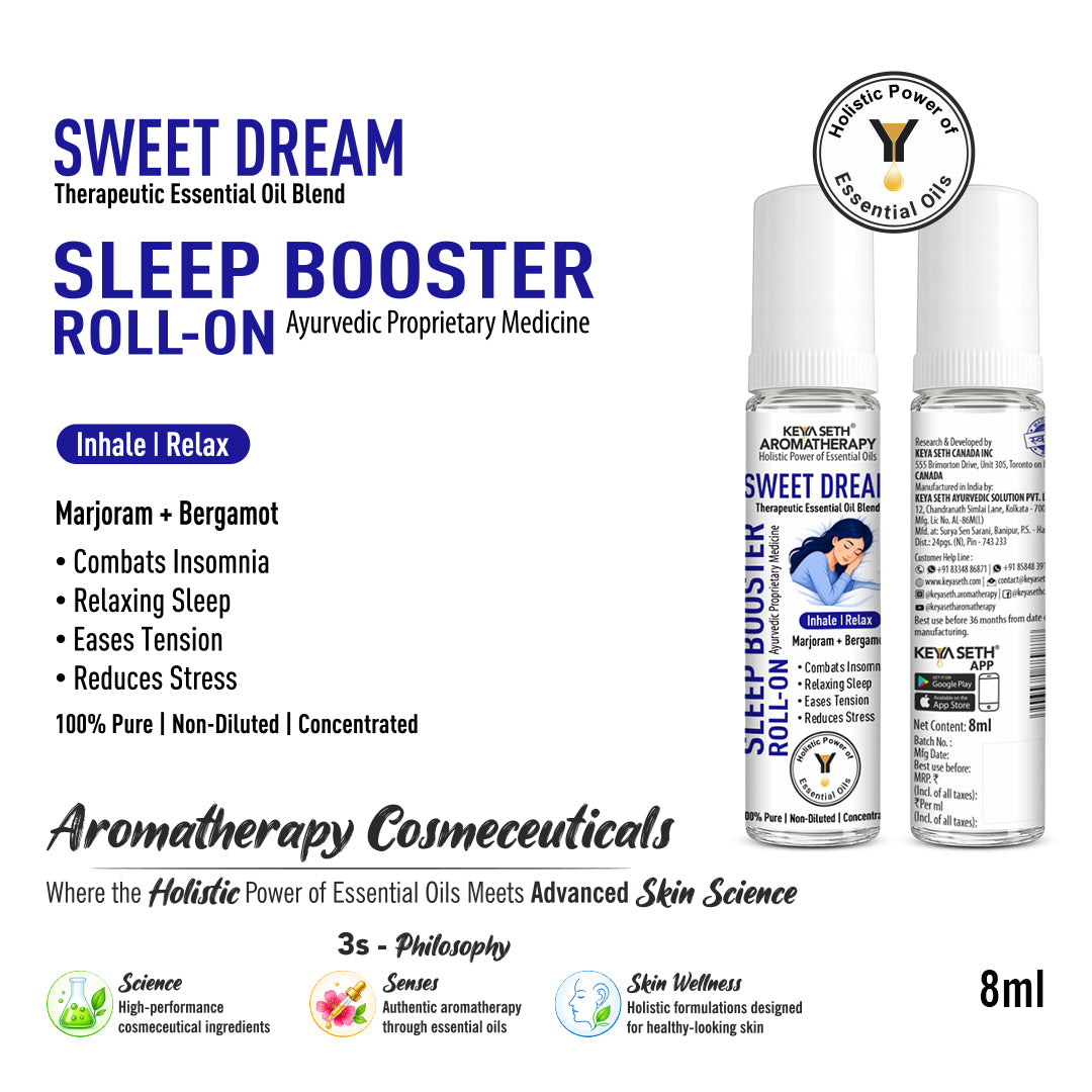 Sweet Dream Sleep Booster Roll-On, Relaxing Sleep, Insomnia, Tension, Stress Relief with Marjoram & Bergamot - Keya Seth Aromatherapy