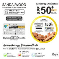 100% Sandalwood Mineral Tinted Sunscreen Loose Powder SPF 50 PA+++ - Makeup Finish, No White Cast with Zinc Oxide & Parsol TX - Keya Seth Aromatherapy