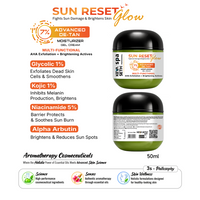 7% Advanced De Tan SUN RESET Glow Moisturizer Gel Cream, 1% Glycolic, 1% Kojic, 5% Niacinamide, Alpha Arbutin Fights Sun Damage & Brightens Skin - Keya Seth Aromatherapy