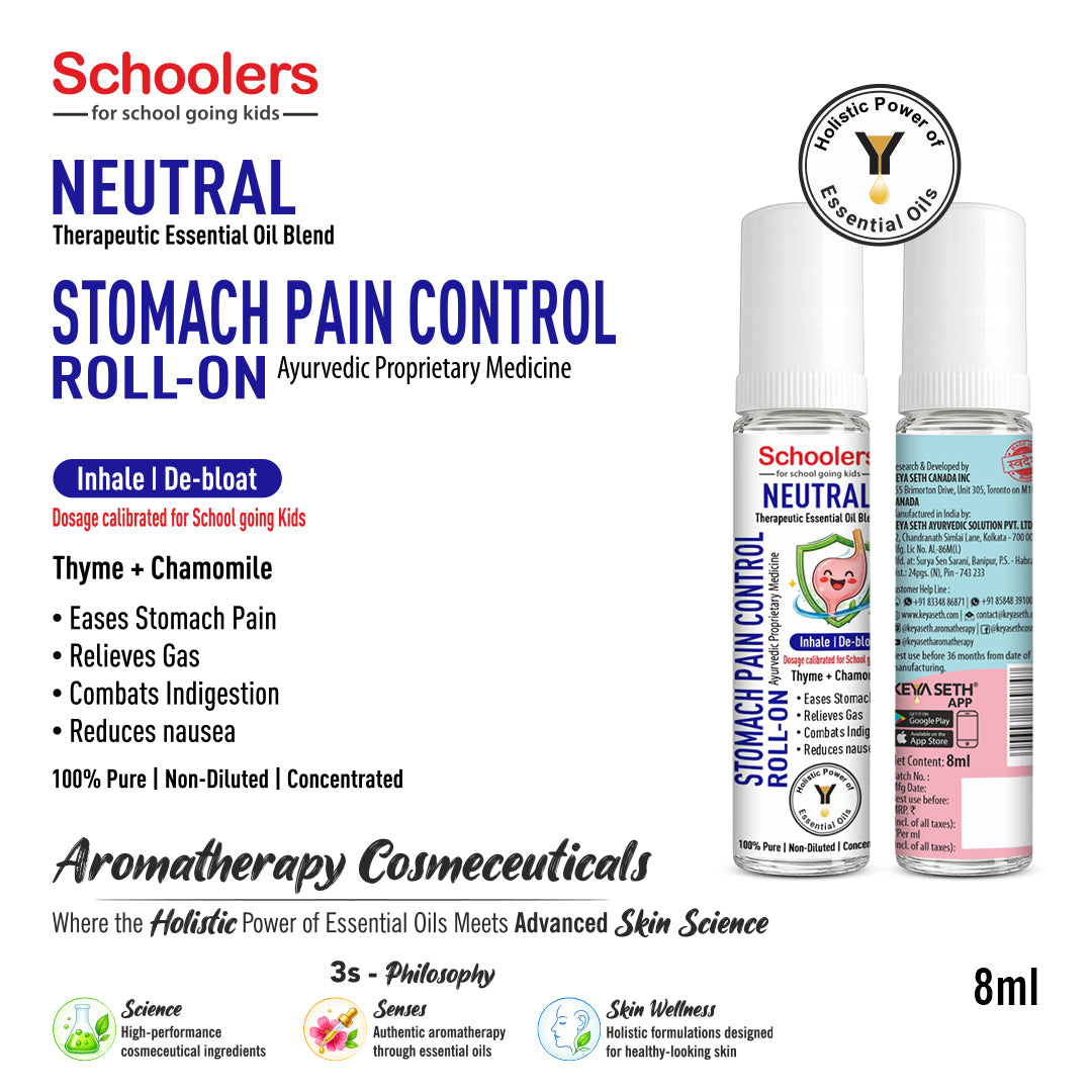 Schoolers Neutral Baby & Kids Stomach Pain Control Roll-On - Tummy Relief, Gas, Nausea & Indigestion - Keya Seth Aromatherapy