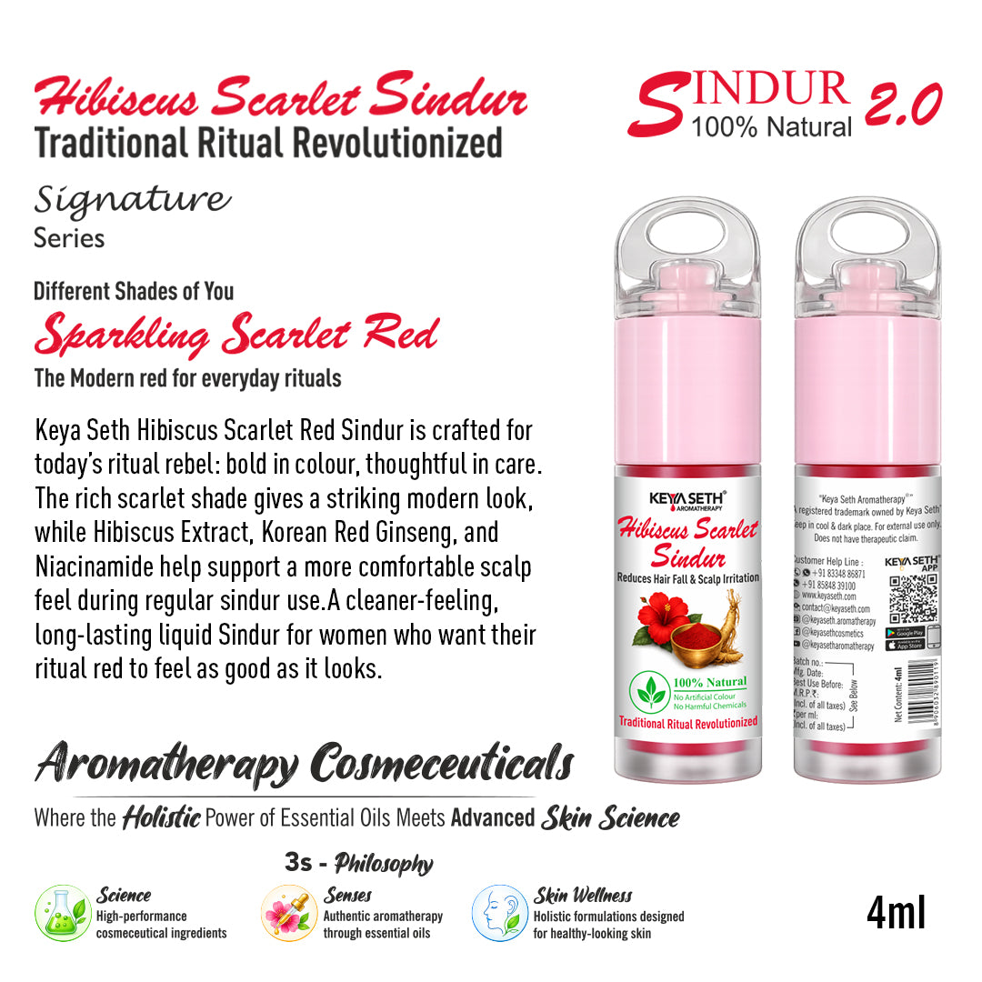 100% Natural Hibiscus Scarlet Sindur (Red) – Helps Reduce Hair Fall & Scalp Irritation, Long-Lasting & Water-Resistant - Keya Seth Aromatherapy