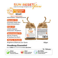 7% Advanced De Tan SUN RESET Glow Soap 2% Glycolic, 2% kojic, 3% Niacinamide, Alpha Arbutin Fights Sun Damage & Brightens Skin - Keya Seth Aromatherapy