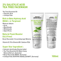 Daily Skincare Routine for Oily & Acne-Prone Skin - 2% Salicylic Acid Tea Tree Facewash & Serum with BHA, Vitamin E & B5 + 2% Pentavitin Moisturizer + 1% Hyaluronic Acid Sunscreen SPF 30