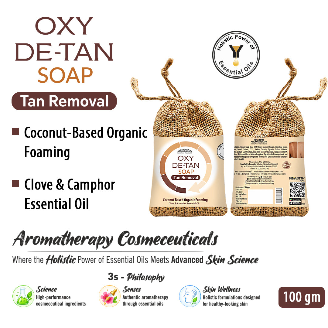 Oxy De-Tan Organic Foaming Soap – Removes Tan & Promotes Glowing Skin with Clove & Camphor Essential Oils - Keya Seth Aromatherapy