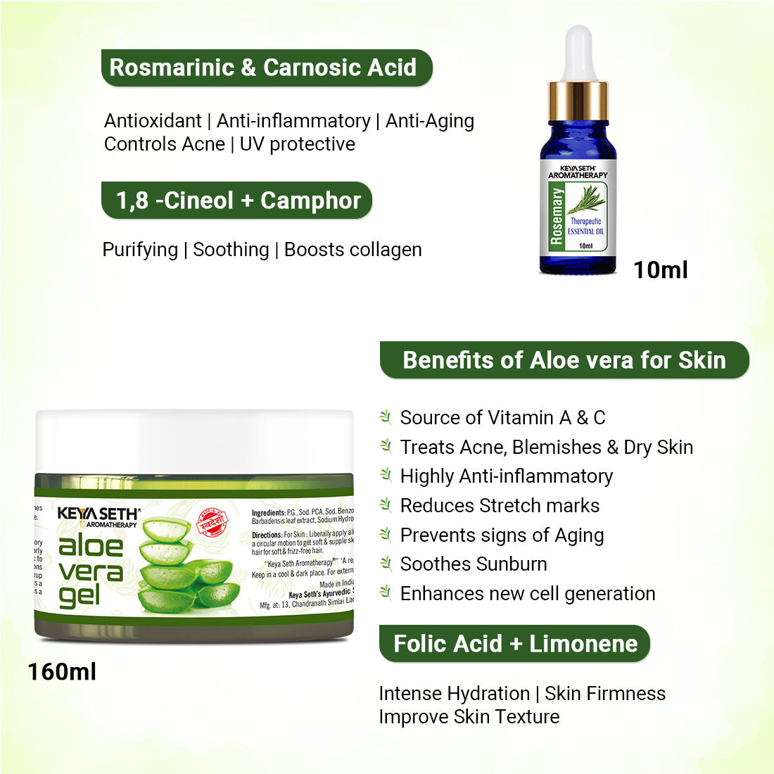 Rosemary Essential Oil DIY Skincare Kit – Rosemary Oil & Aloe-Vera Gel Fights Acne & Anti Aging, Reduces Wrinkles & Redness for Clear, Glowing Skin - Keya Seth Aromatherapy