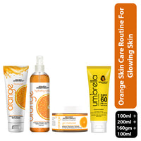 Orange Skincare Routine For Glowing Skin - Facewash, Toner, Moisturizer, Sunscreen with Orange Essential Oil, Pro-Vitamin B5 for Cleansing, Hydration, Pore Care & Sun Protection - Keya Seth Aromatherapy