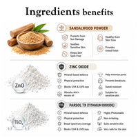 100% Sandalwood Mineral Tinted Sunscreen Loose Powder SPF 50 PA+++ - Makeup Finish, No White Cast with Zinc Oxide & Parsol TX - Keya Seth Aromatherapy