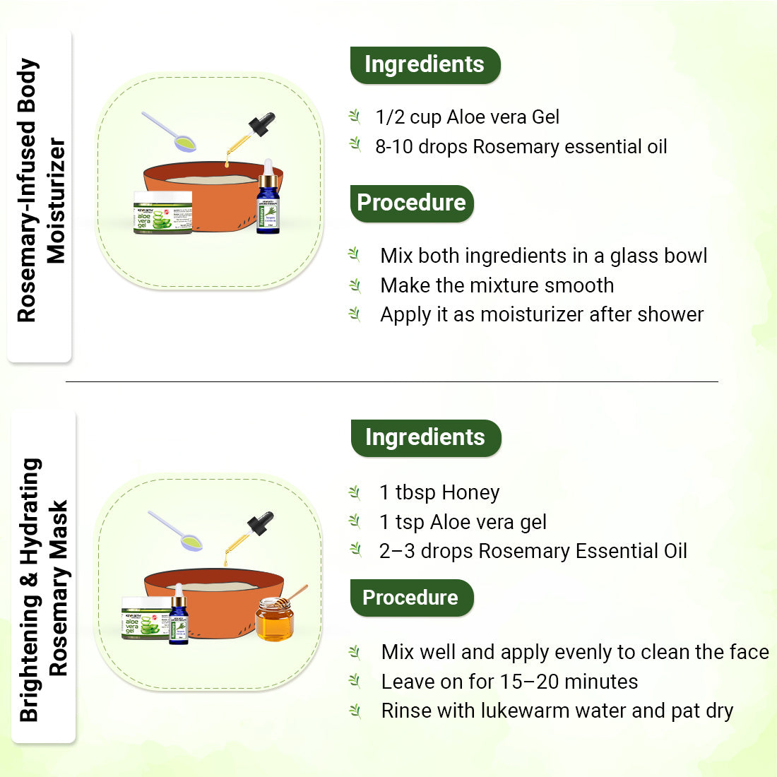 Rosemary Essential Oil DIY Skincare Kit – Rosemary Oil & Aloe-Vera Gel Fights Acne & Anti Aging, Reduces Wrinkles & Redness for Clear, Glowing Skin - Keya Seth Aromatherapy