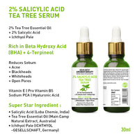 Daily Skincare Routine for Oily & Acne-Prone Skin - 2% Salicylic Acid Tea Tree Facewash & Serum with BHA, Vitamin E & B5 + 2% Pentavitin Moisturizer + 1% Hyaluronic Acid Sunscreen SPF 30