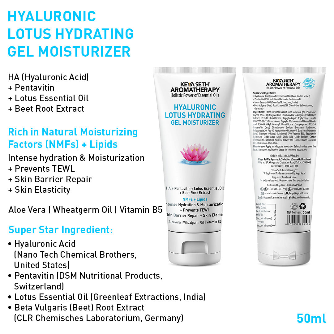 Daily Skincare Routine for Dry & Combination Skin – Hyaluronic Lotus Face Wash, 1.5% Hydrating Serum, Gel Moisturizer with 2% Pentavitin & SPF 50 PA+++ Sunscreen for Intense Hydration and Skin Barrier Repair