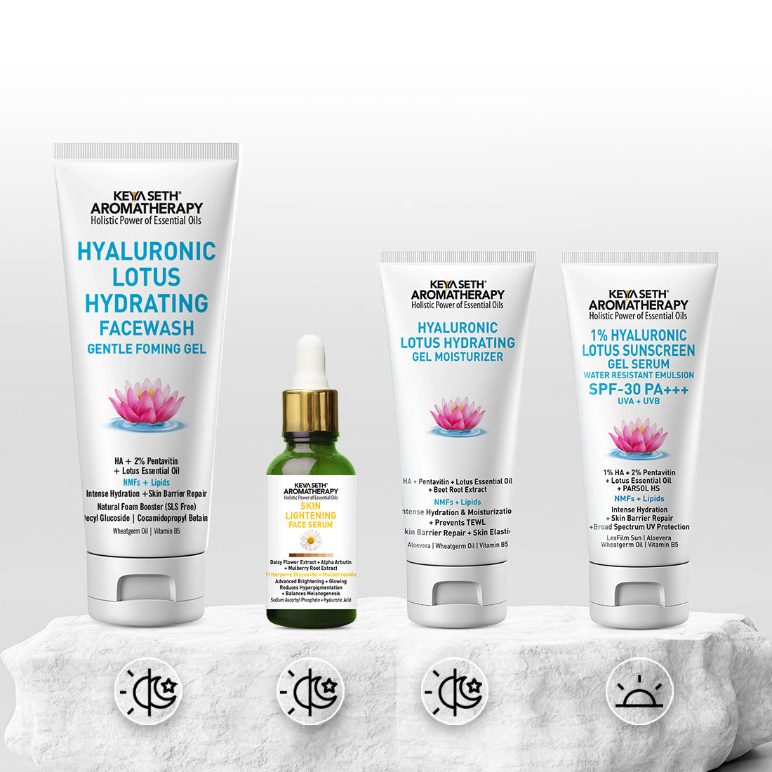Daily Skincare Routine for Brightening Skin – Facewash, Serum, Moisturizer, Sunscreen With Hyaluronic, Daisy Flower, Alpha Arbutin & Vitamin C to Fade Scars & Even Tone - Keya Seth Aromatherapy