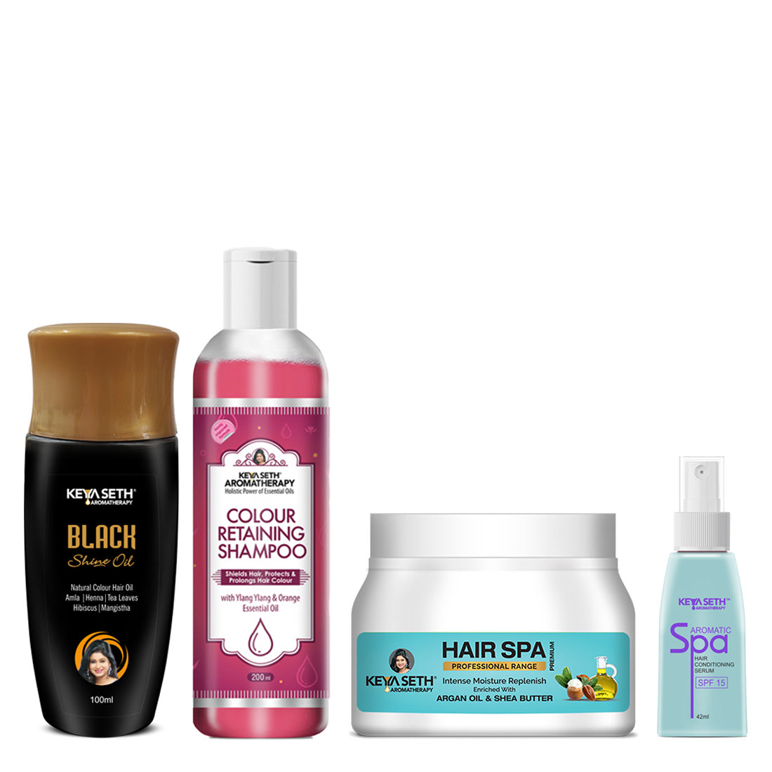 Complete Grey Coverage & Hair Care Combo - Oil, Shampoo, Spa Cream & Serum; Lasting Colour, Strengthens, Conditioning, Protection.