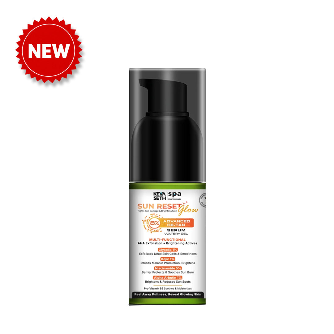 8% Advanced De-Tan SUN RESET Glow Serum Gel with 1% Glycolic Acid, 1% Kojic Acid, 5% Niacinamide & 1% Alpha Arbutin, Fights Sun Damage & Brightens Skin - Keya Seth Aromatherapy