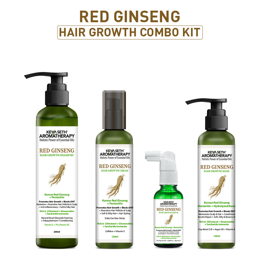 Korean Red Ginseng Hair Growth Combo Kit – Shampoo & Serum, Blocks DHT, Hydrates & Nourishes Hair & Scalp, Pentavitin, Caffeine, Vitamin B5, Promotes Hair Growth & Scalp Health - Keya Seth Aromatherapy