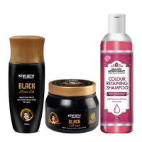Complete Hair Colour Combo - Black Shine Oil, Black Shine Pack & Colour Retaining Shampoo; Long-lasting vibrant hair colour, Nourishes & Protects