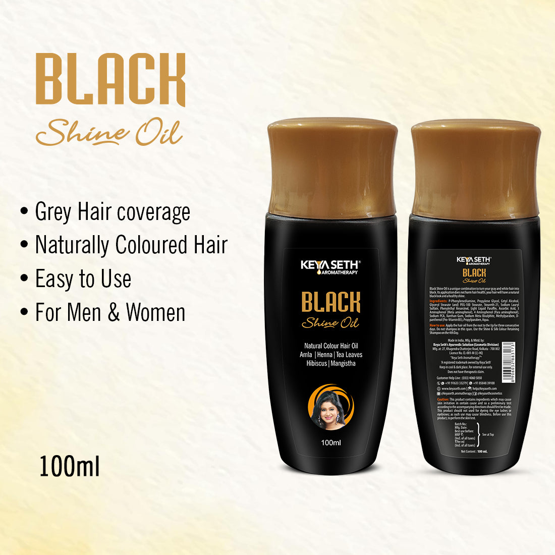 Black Shine Oil-Natural Hair Colour Gel-Based Dye for Grey Coverage, Men & Women - Keya Seth Aromatherapy