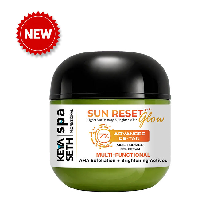 7% Advanced De Tan SUN RESET Glow Moisturizer Gel Cream, 1% Glycolic, 1% Kojic, 5% Niacinamide, Alpha Arbutin Fights Sun Damage & Brightens Skin - Keya Seth Aromatherapy