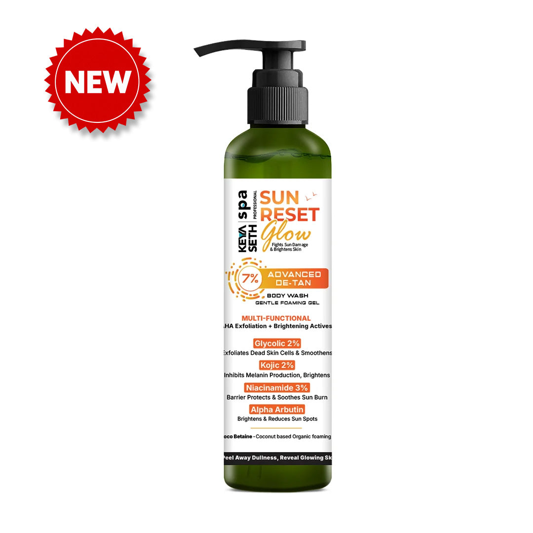 7% Advanced De Tan SUN RESET Glow Foaming Body Wash Gel, 2% Glycolic, 2% Kojic, 3% Niacinamide, Alpha Arbutin, Fights Sun Damage & Brightens Skin - Keya Seth Aromatherapy