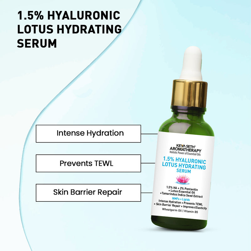 1.5% Hyaluronic Lotus Hydrating Serum, 2% Pentavitin + Tamarind Extract, NMFs + Lipids, Skin Barrier Repair, Improves Elasticity, Prevents TEWL - Keya Seth Aromatherapy