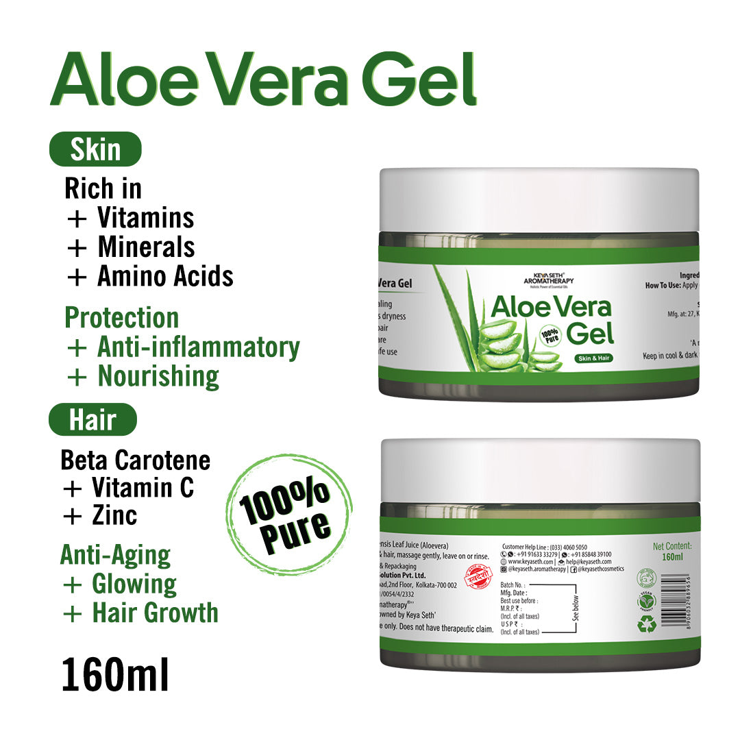 100% Pure Aloe Vera Gel for Skin & Hair - Hydrating, Reduces