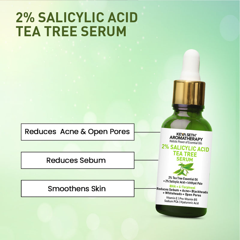 2% Salicylic Acid Tea Tree Serum, BHA + Terpineol, Acne, Blemishes, Blackheads, Whiteheads & Open Pores, Ichthyol Pale, Hyaluronic Acid, Vitamin E B5 - Keya Seth Aromatherapy