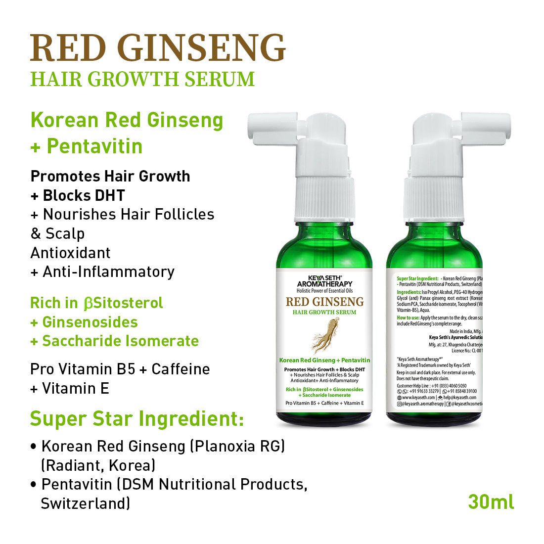 Korean Red Ginseng Hair Growth Combo Kit – Shampoo & Serum, Blocks DHT, Hydrates & Nourishes Hair & Scalp, Pentavitin, Caffeine, Vitamin B5, Promotes Hair Growth & Scalp Health - Keya Seth Aromatherapy
