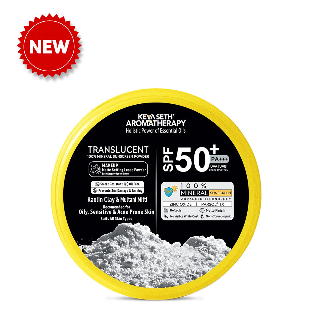 100% Mineral Translucent Sunscreen Loose Powder SPF 50 PA+++ - Makeup Finish, No White Cast with Zinc Oxide & Parsol TX - Keya Seth Aromatherapy
