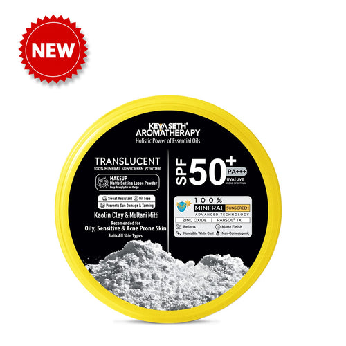 100% Mineral Translucent Sunscreen Loose Powder SPF 50 PA+++ - Makeup Finish, No White Cast with Zinc Oxide & Parsol TX - Keya Seth Aromatherapy