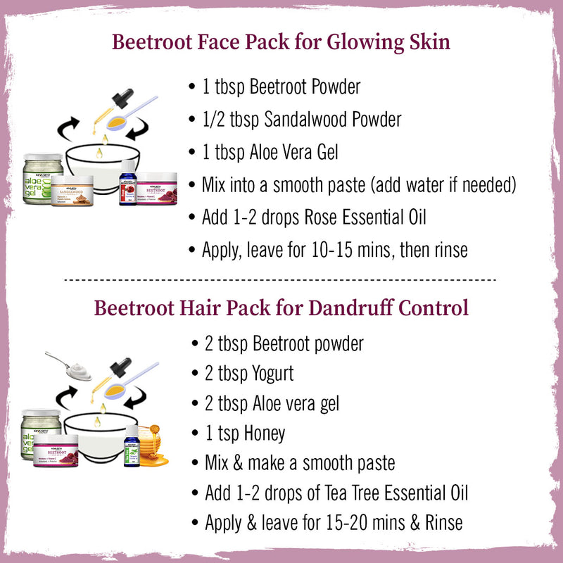Beetroot Powder with Betalains & Vitamin C for Glowing Skin, Moisturizing, Anti-Aging, Natural Hair Color, Dandruff Control & Immunity Boost - Keya Seth Aromatherapy