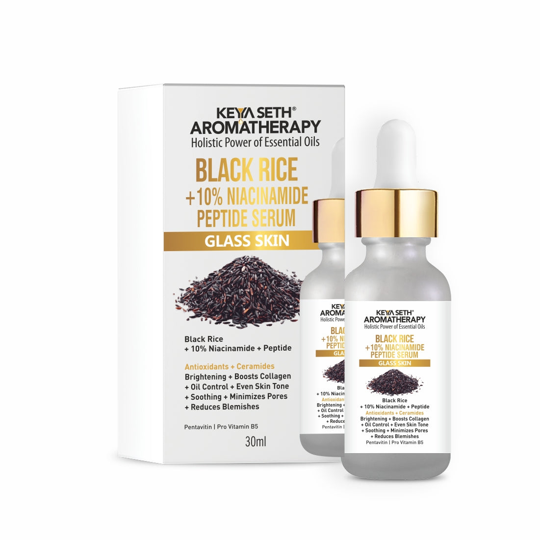 Black Rice Serum for Clear Glass Skin with Black Rice, Niacinamide & Peptide Reduces Blemishes, Boost Collagen & Even Complexion for Men/Women 30ml - Keya Seth Aromatherapy
