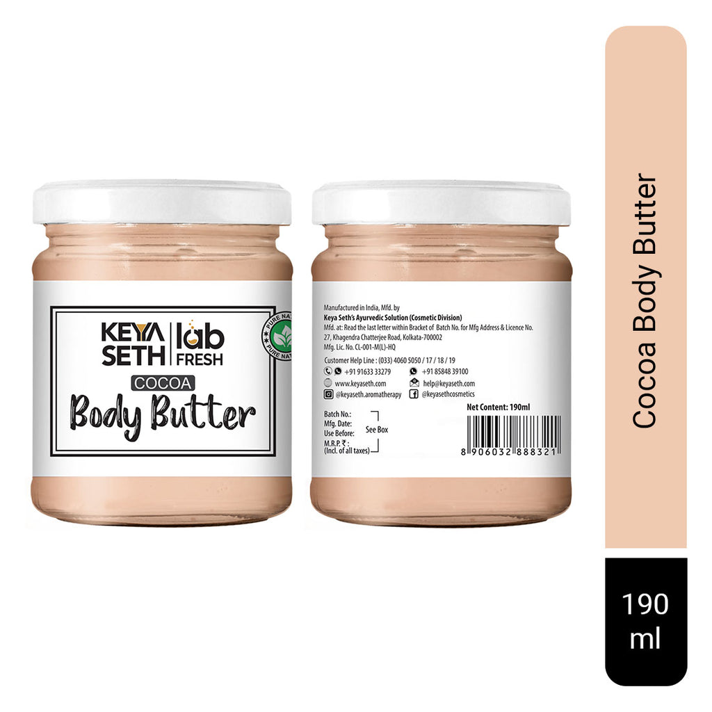 Lab Fresh Cocoa Body Butter with Almond & Coconut Oil for 24hrs Moisturization, Heals Softens Relieves Rough, Dry Skin for Men & Women All Skin Types