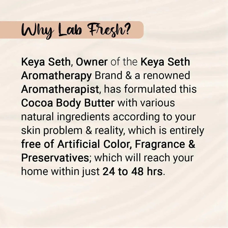 Lab Fresh Cocoa Body Butter with Almond & Coconut Oil for 24hrs Moisturization, Heals Softens Relieves Rough, Dry Skin for Men & Women All Skin Types
