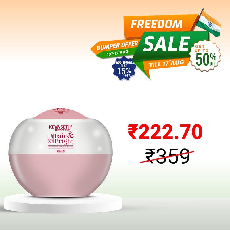 Fair & Bright Day Cream SP15+, Skin Brightening & Whitening, with Vitamin C, B3 & B6 Moisturizer with Lavender & Geranium Essential Oil - Keya Seth Aromatherapy