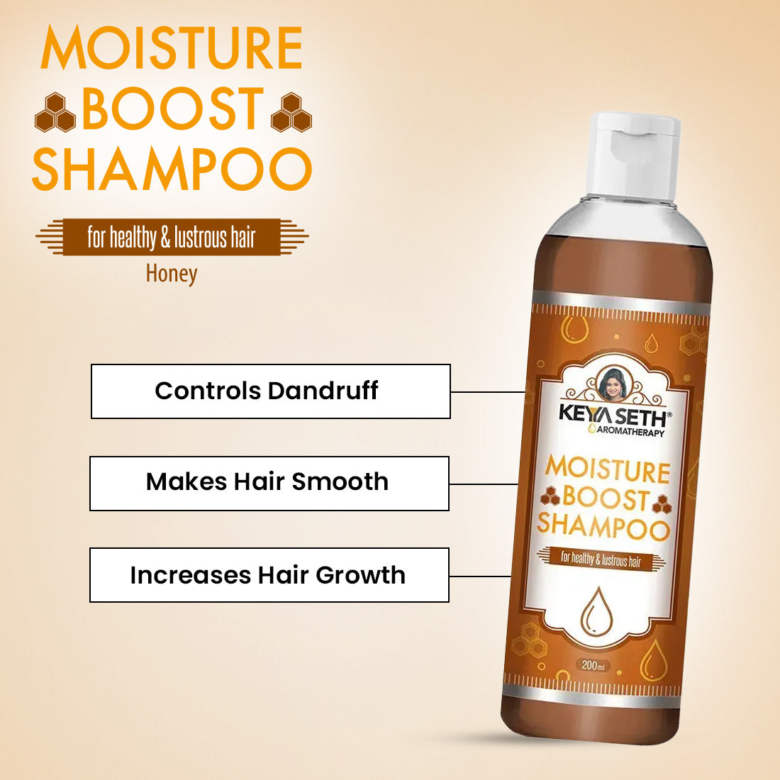 Moisture Boost Shampoo for Dry Dull Frizzy Hair- Makes Hair Shine, Soft, Smooth & Silky with Honey, Milk Protein, Pro -Vitamin B5 for Men & Women - Keya Seth Aromatherapy