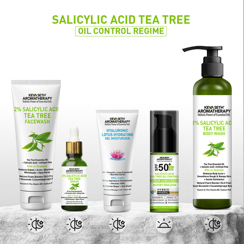 Salicylic Tea Tree Oil Control Serum Mineral Sunscreen, SPF 50 PA+++, Watery Emulsion, No White Cast, Water Resistant, Tinosorb M + Parsol TX - Keya Seth Aromatherapy