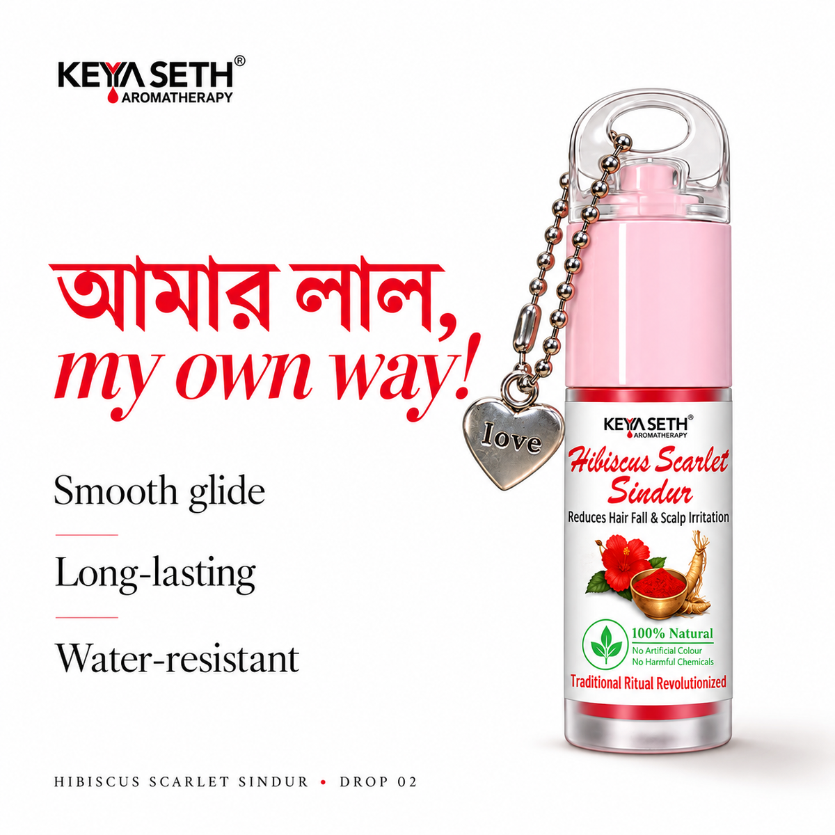 Limited Edition - Hibiscus Scarlet Red Sindur – Helps Reduce Hair Fall & Scalp Irritation, Korean Red Ginsgeng, Organic Floral Colour & Herbs , Long-Lasting & Water-Resistant - Keya Seth Aromatherapy