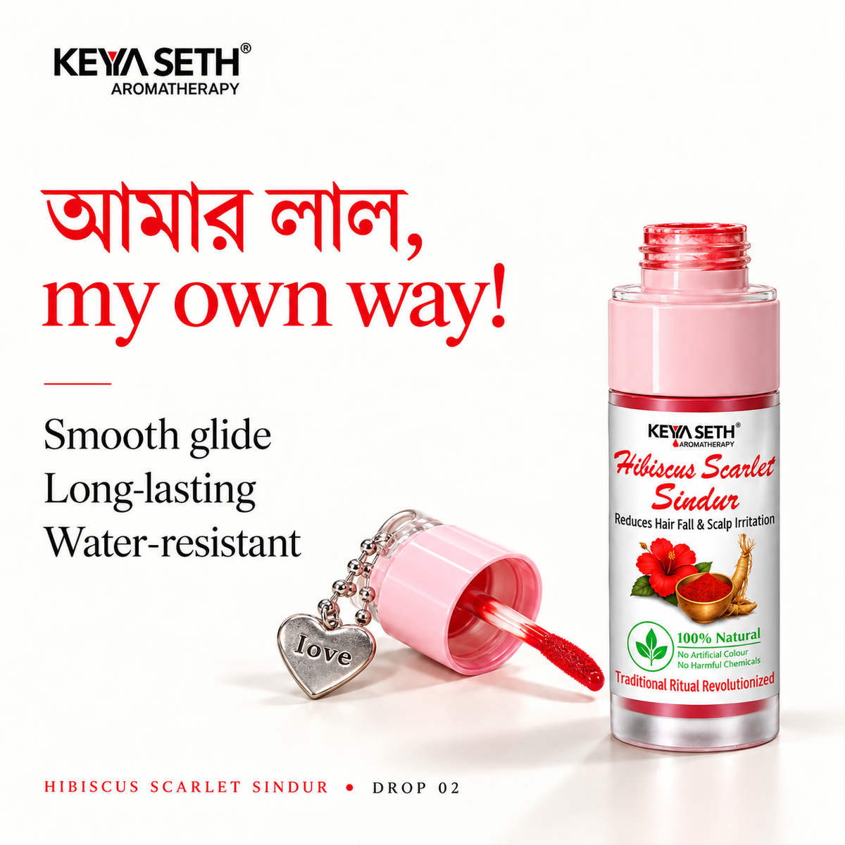 Limited Edition - Hibiscus Scarlet Red Sindur – Helps Reduce Hair Fall & Scalp Irritation, Korean Red Ginsgeng, Organic Floral Colour & Herbs , Long-Lasting & Water-Resistant - Keya Seth Aromatherapy