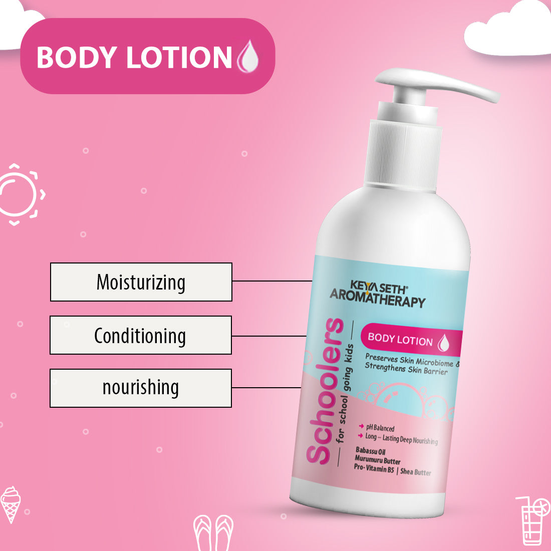 Schoolers Kids Body Lotion for Deep Nourishment and Long-lasting Moisturizer for Radiant Skin- Hypoallergenic- Paraben & Mineral Oil Free - Keya Seth Aromatherapy