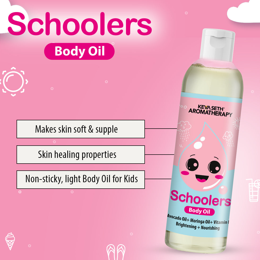 Schoolers Body Oil Ultra-Light Brightening & Nourishing Massage Oil I Enriched with Avocado oil, Moringa Oil & Vitamin E - Keya Seth Aromatherapy