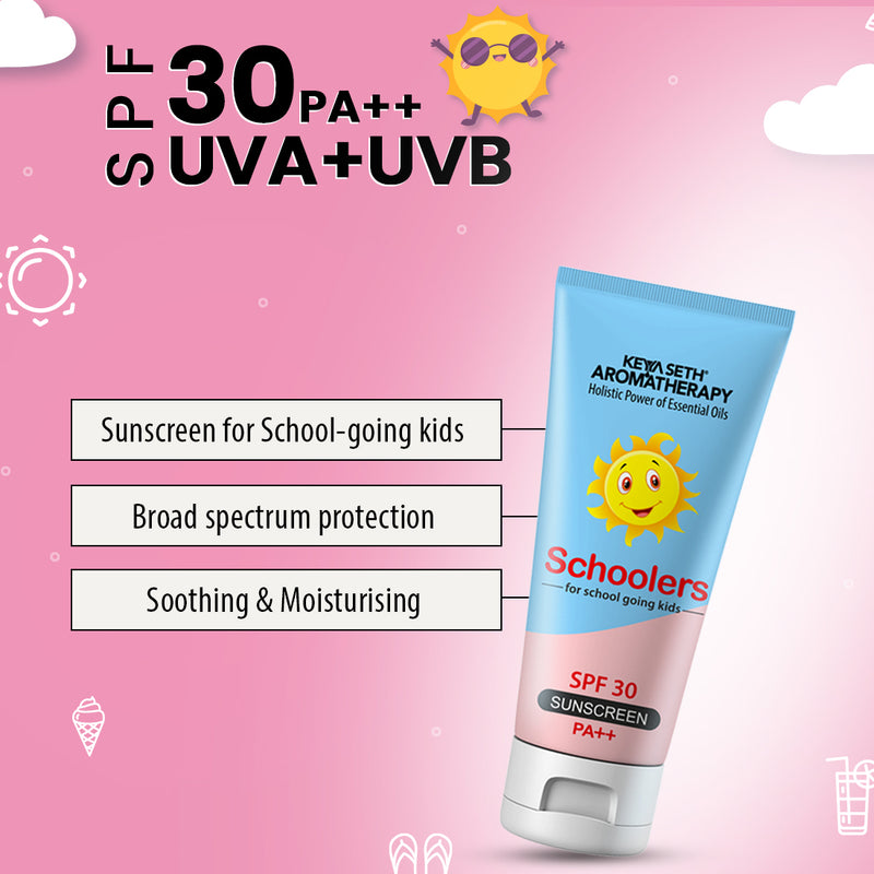 Schoolers Sunscreen SPF 30 PA++ for Kids Mineral Based Lotion -Paraben & Sulfate Free - Keya Seth Aromatherapy