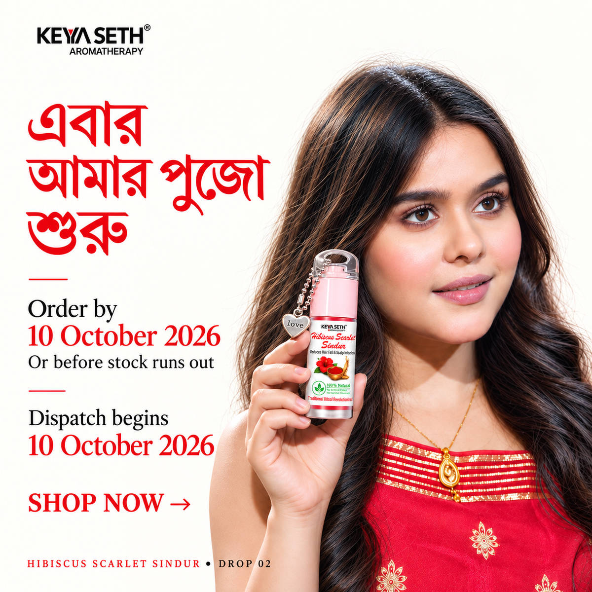 Limited Edition - Hibiscus Scarlet Red Sindur – Helps Reduce Hair Fall & Scalp Irritation, Korean Red Ginsgeng, Organic Floral Colour & Herbs , Long-Lasting & Water-Resistant - Keya Seth Aromatherapy